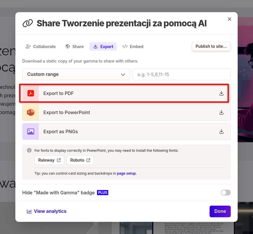 Eksportowanie prezentacji