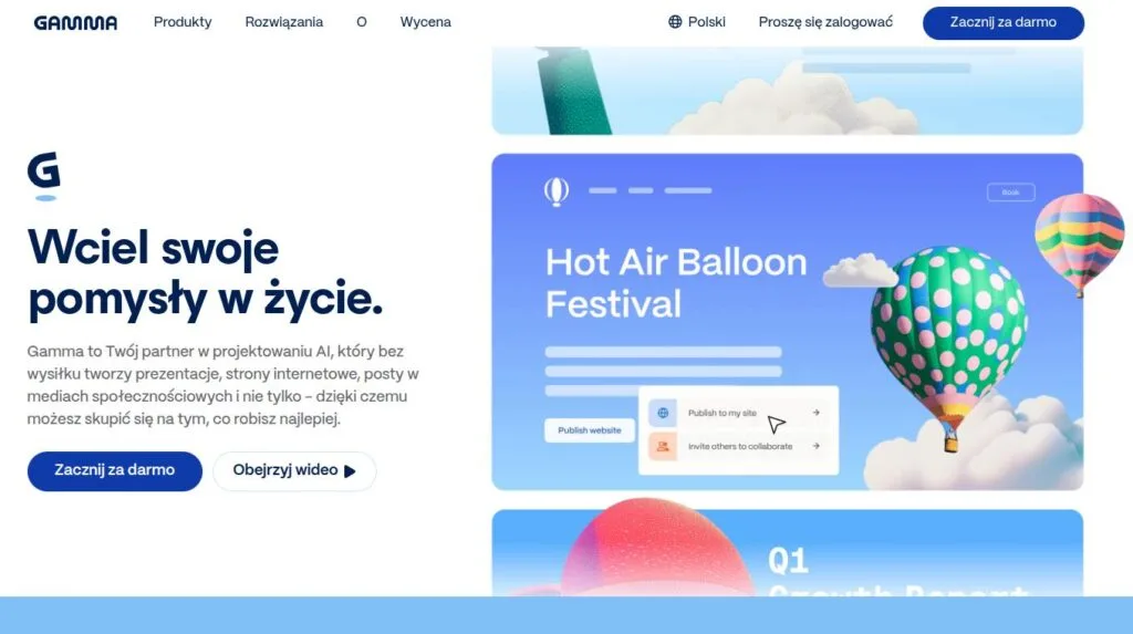 Strona główna aplikacji Gamma
